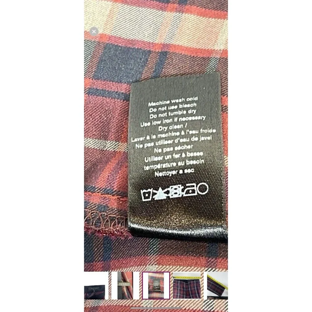Rag & Bone Simone Pants Womens Size 0 Red Blue Plaid High Rise Dark Academia